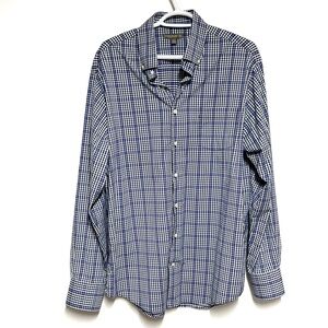 Peter Millar Summer Comfort Blue Gingham Plaid button down Golf Shirt Sz L
